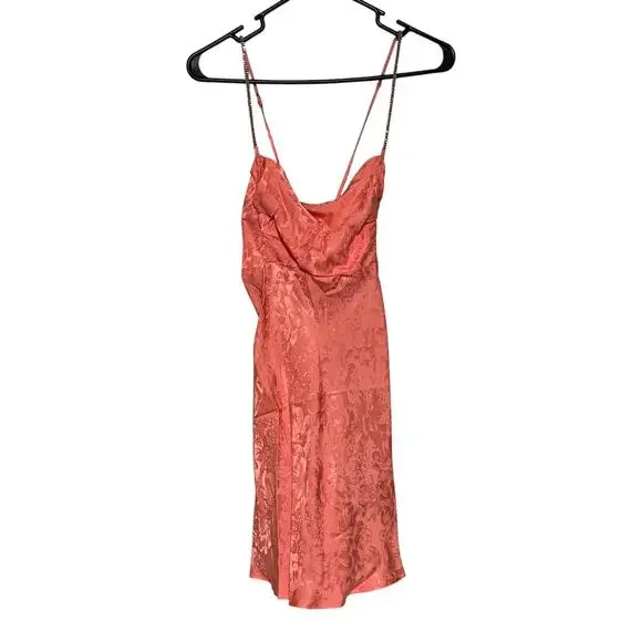 For Love & Lemons Gabrielle Floral Satin Jacquard Slip Mini Dress Peach Pink S - Picture 2 of 10